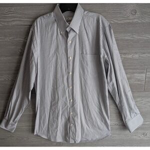Peter Millar Crown Soft Mens Large Grey Gingham Cotton Silk Button Down Shirt